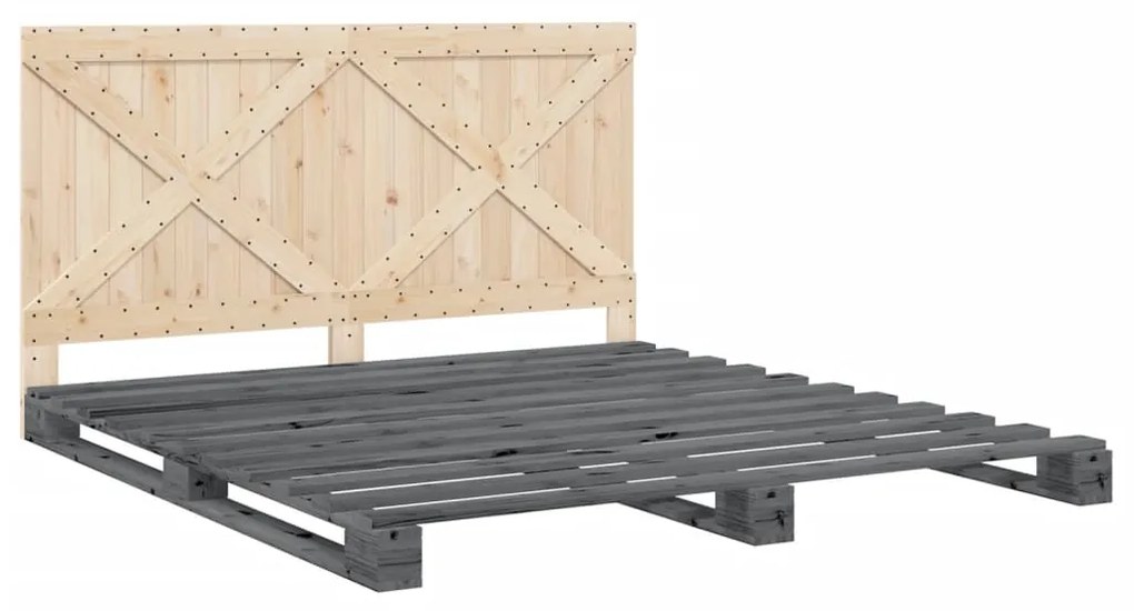 3281584 vidaXL Cadru de pat cu tăblie, gri, 180x200 cm, lemn masiv de pin