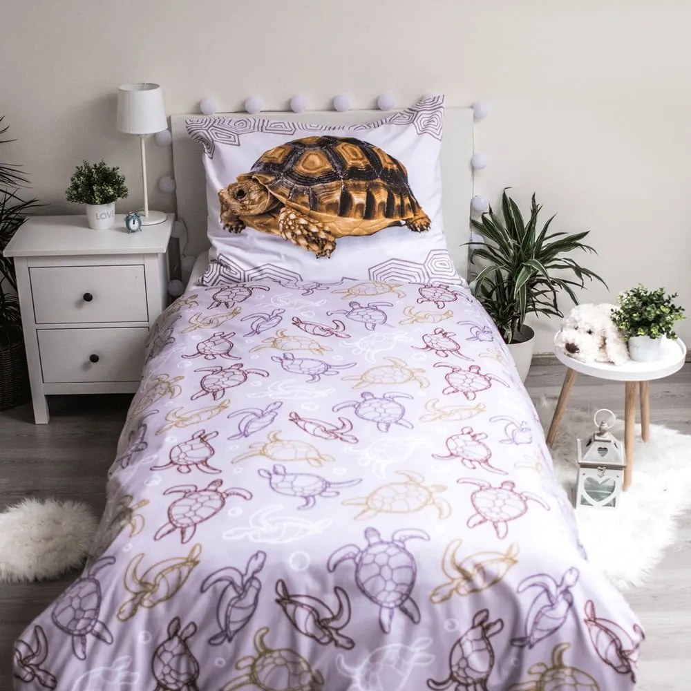 Lenjerie de pat pentru copii albă-maro din bumbac pentru pat de o persoană 140x200 cm Tortoise – Jerry Fabrics