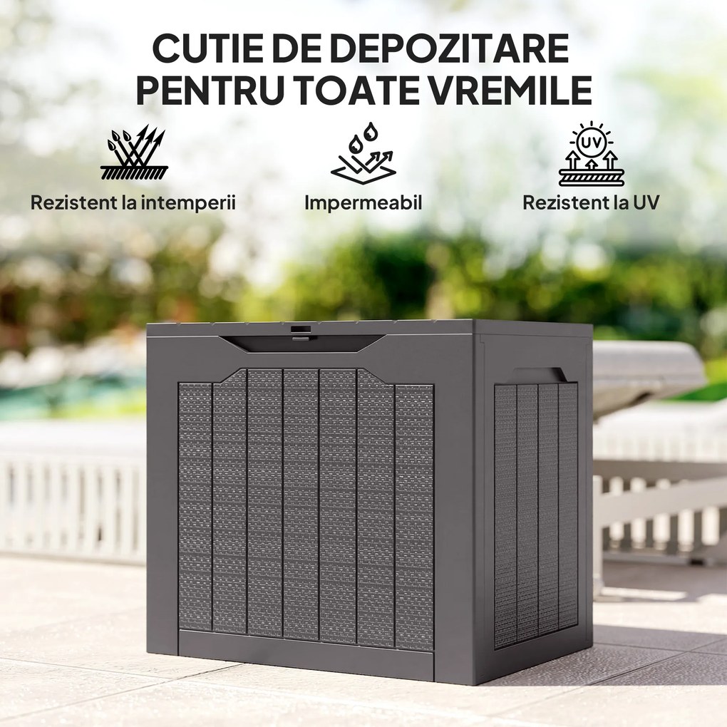 Outsunny Cufăr de Grădină cu Mânere, Container Unelte Impermeabil, 56x41x50 cm, Maro | Aosom Romania