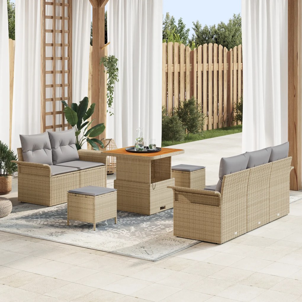 vidaXL Set de canapele pentru grădină 8 pcs Bej poliratan