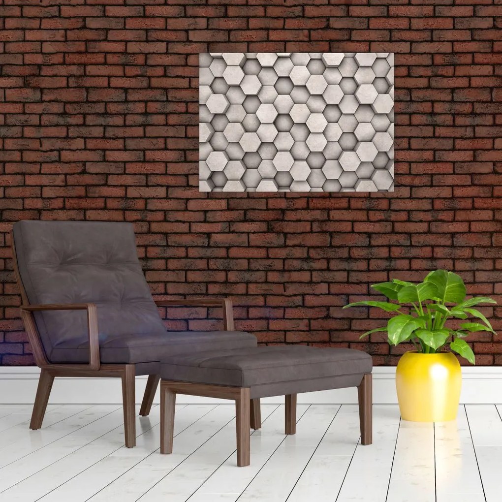 Tablou pe sticlă - Hexagoane design beton (70x50 cm)