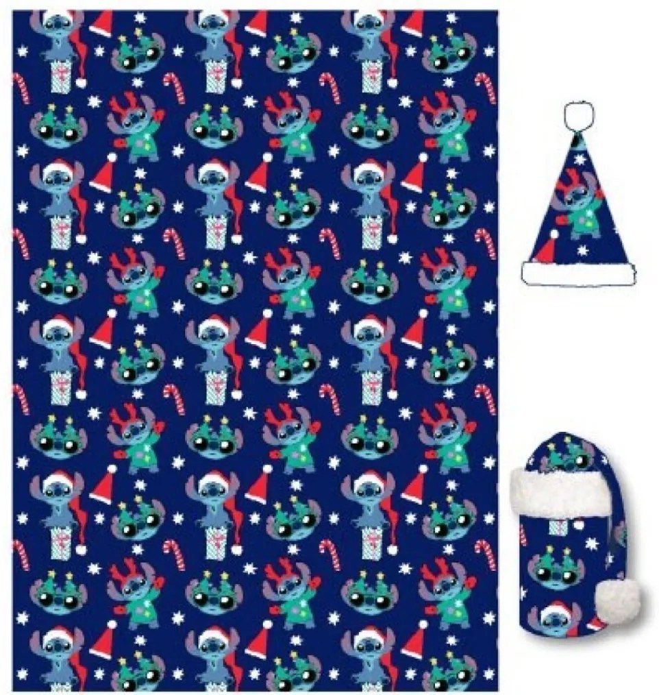 Disney Lilo și Stitch Holiday Set de pătură și căciulă de flanel de Crăciun