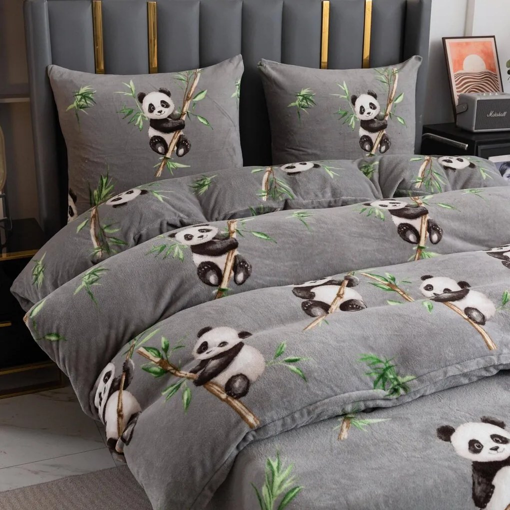 Lenjerie cocolino HAPPY PANDA gri Dimensiune lenjerie de pat: 70 x 80 cm | 140 x 200 cm