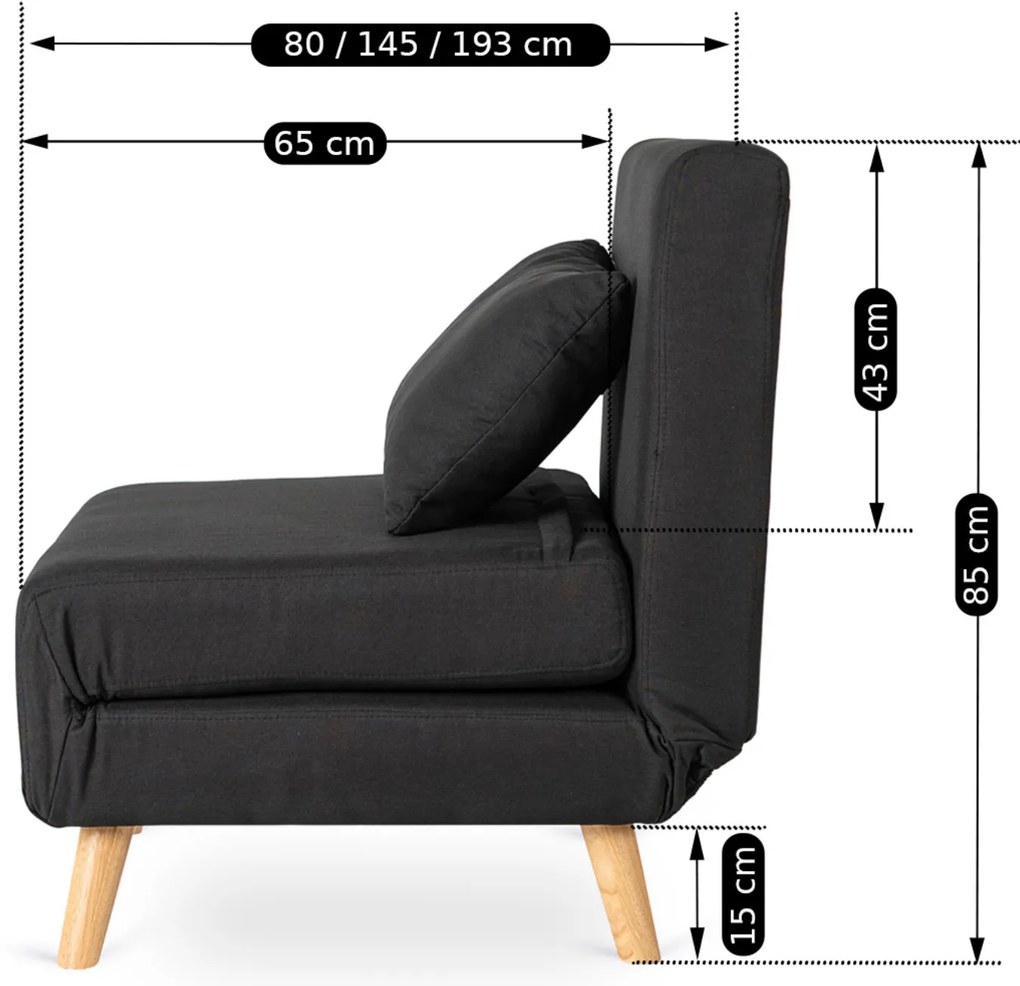 JAKS Fotoliu extensibil Marry țesătură negru