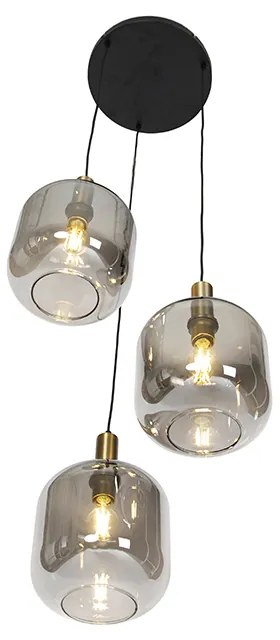 Lampă suspendată inteligentă neagră cu sticlă fumuriu 3 lumini inclusiv Wifi A60 - Zuzanna