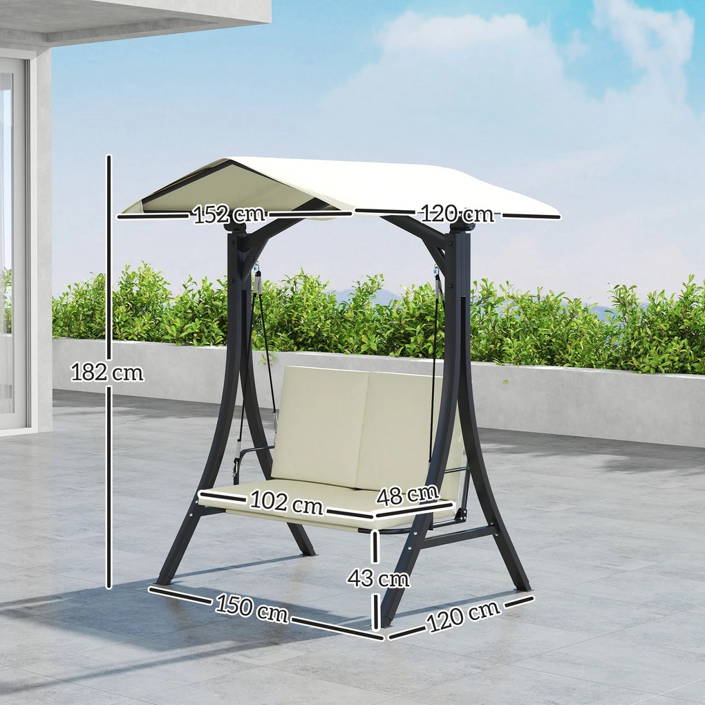 Outsunny Leagăn de Grădină 2 Locuri cu Acoperiș Reglabil 150x120x182cm Crem | Aosom Romania