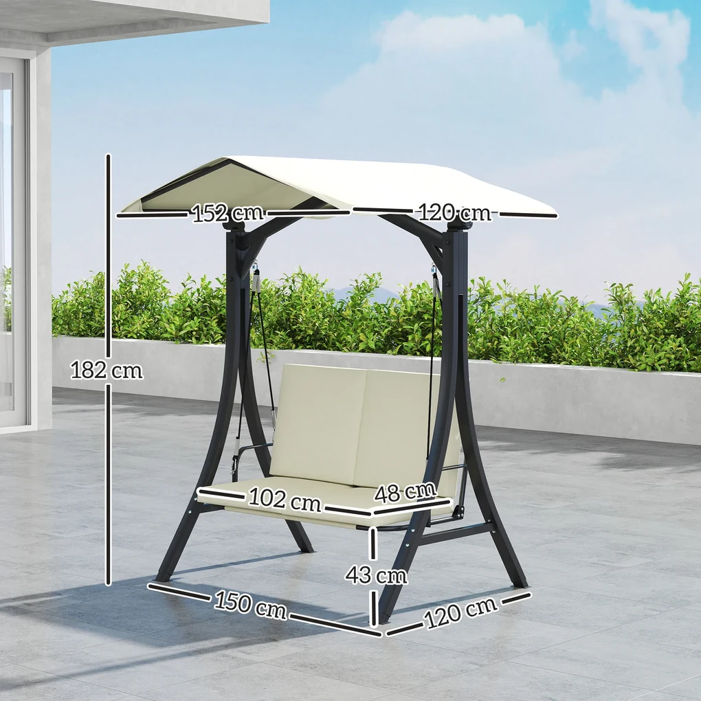 Outsunny Leagăn de Grădină 2 Locuri cu Acoperiș Reglabil 150x120x182cm Crem | Aosom Romania