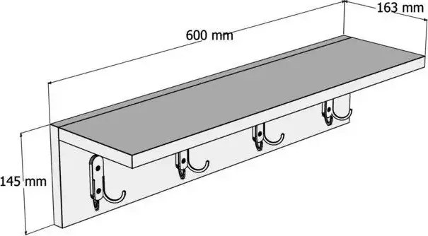 Cuier cu 4 agatatori si polita, Anatolya Homs,  60 x 16 x 15 cm, nuc