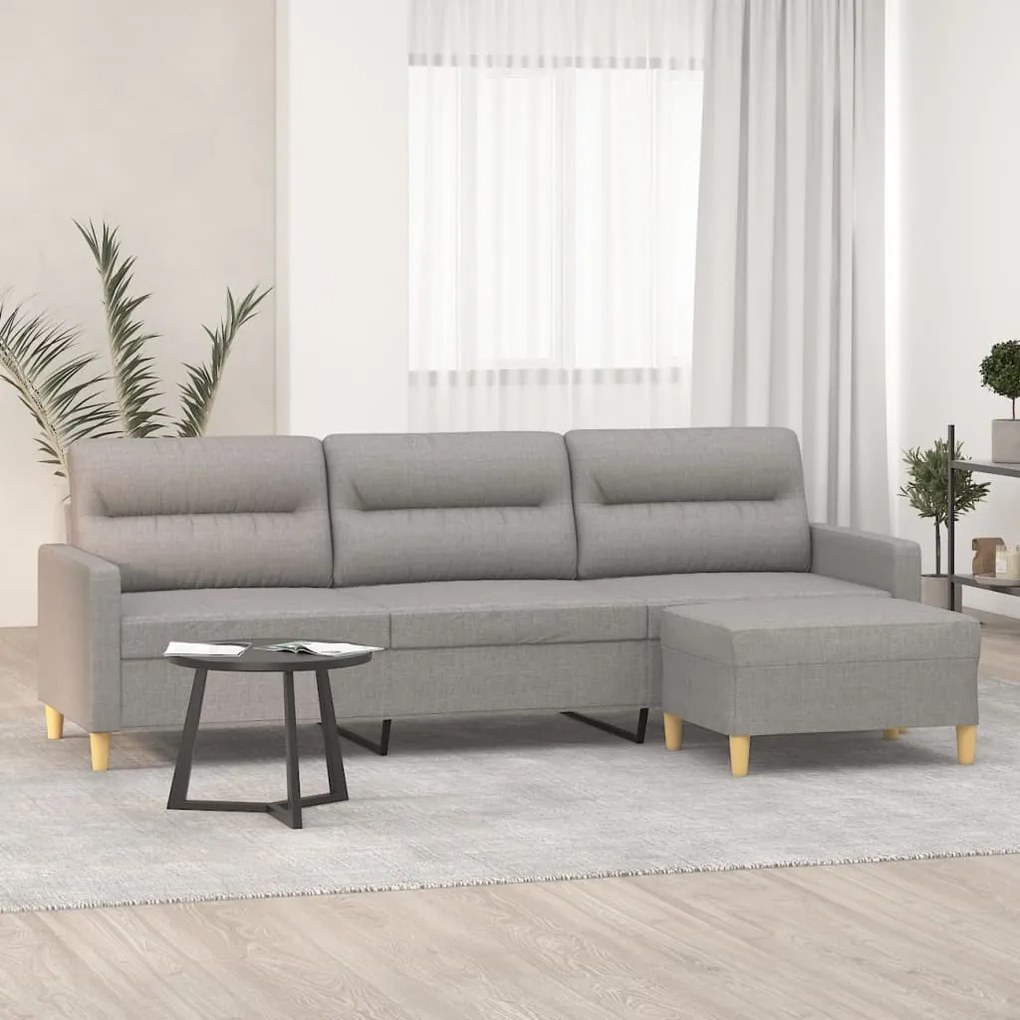 3153429 vidaXL Canapea cu 3 locuri și taburet, gri deschis, 210 cm, textil