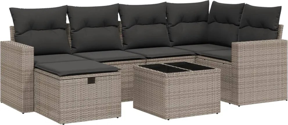 vidaXL Set canapele de grădină, 7 piese, cu perne, gri, poliratan