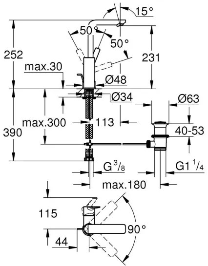 GROHE 23296001 - Baterie pentru lavoar LINEARE, mărimea L, crom lucios