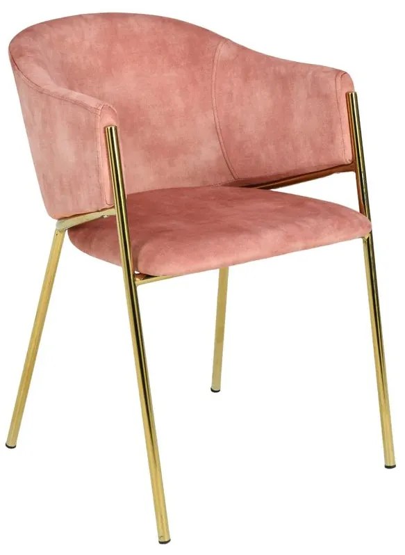 Set de 2 scaune aspect retro, Metal Auriu, Catifea Rose, NOBLESSE A-47583 VC