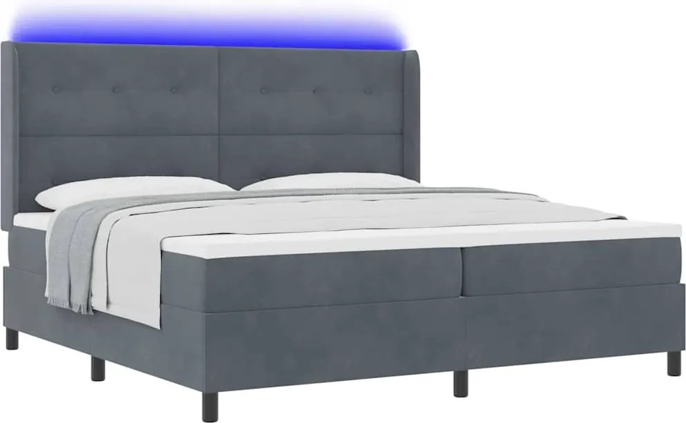 vidaXL Pat cu arcuri cu saltea cu led Gri închis 200 x 200 cm Catifea