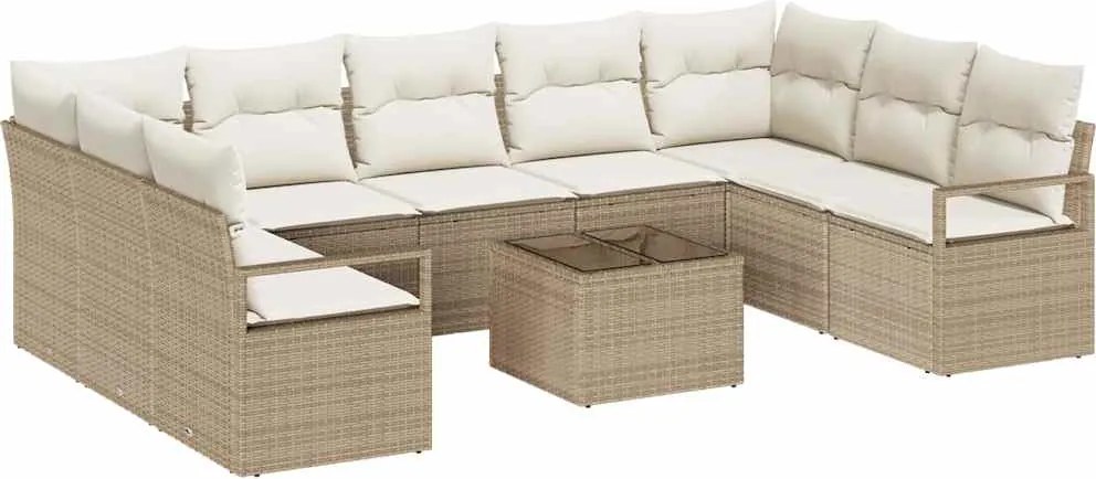 vidaXL Set de canapele pentru grădină 10 pcs Bej și crem poliratan