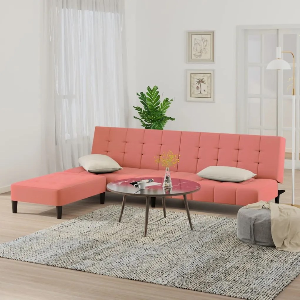 3080563 vidaXL Canapea extensibilă cu taburet, 2 locuri, roz, catifea