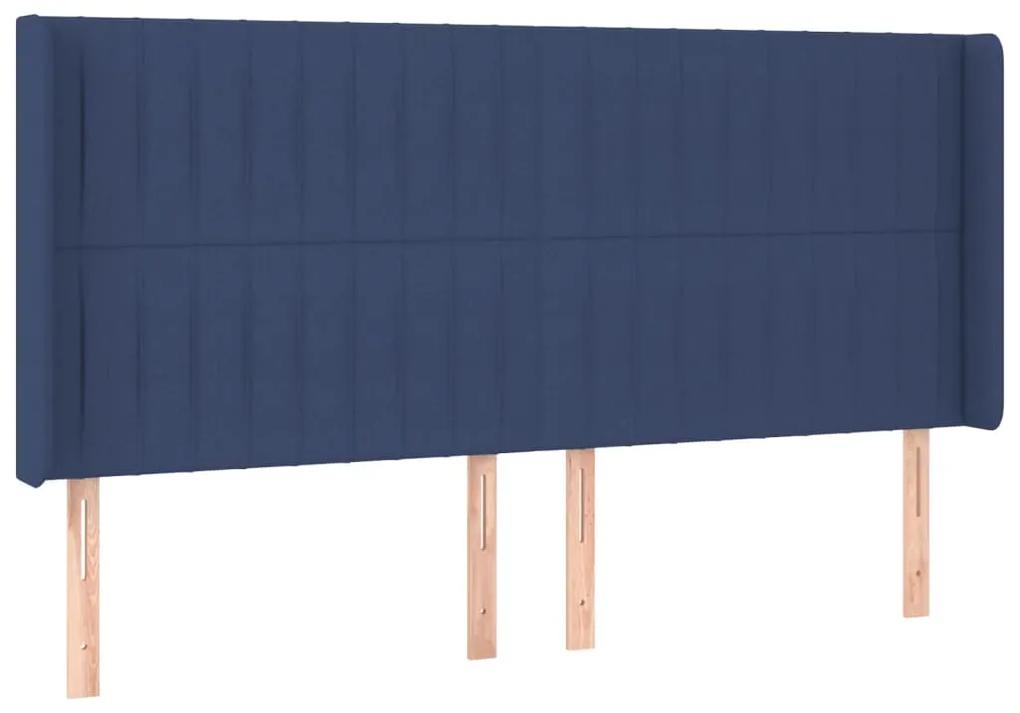 3119838 vidaXL Tăblie de pat cu aripioare, albastru, 183x16x118/128 cm, textil