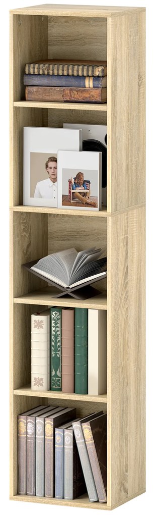 HOMCOM Bibliotecă etajeră de depozitare 5 niveluri cu rafturi reglabile pentru sufragerie, dormitor, birou, 30x24x133,5cm, natural | Aosom Romania
