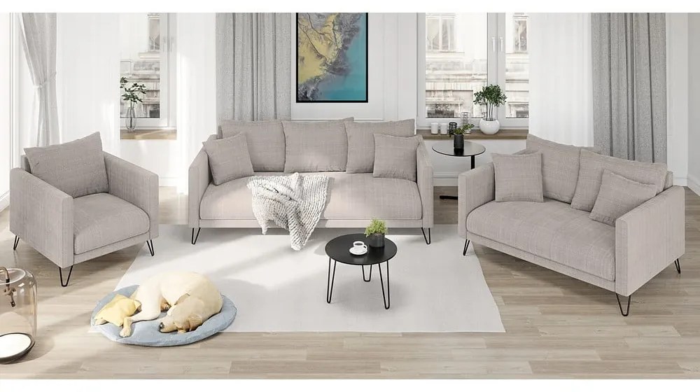 Canapea maro deschis cu tapițerie din chenille 200 cm Freya – Ropez