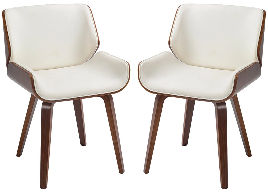 HOMCOM Set de 2 scaune pentru sufragerie stil vintage șezut tapițerie sintetică 51,5 x 53 x 79,5 cm alb maro | Aosom Romania