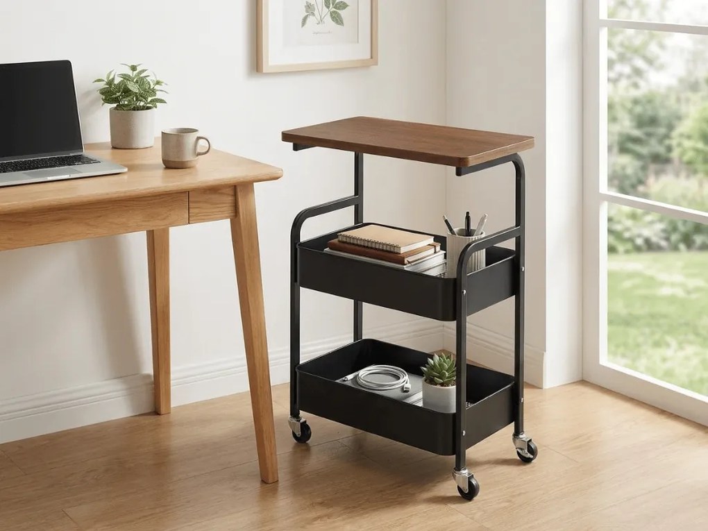 Masuta de colt pe roti NEXORA 77x43 cm, neagra