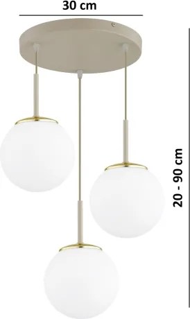 Brilagi - Lustră suspendată pe cablu MILO ECRU 3xE27/60W/230V, bej/auriu