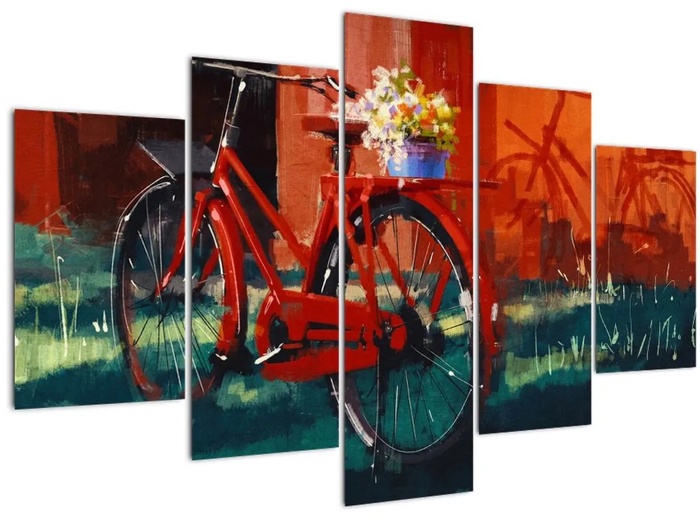 Tablou - Bicicleta roșie, pictură acrilică (150x105 cm)