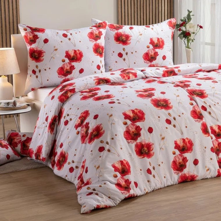 decoDoma Lenjerie de pat din microfibră POPPIES pat simplu