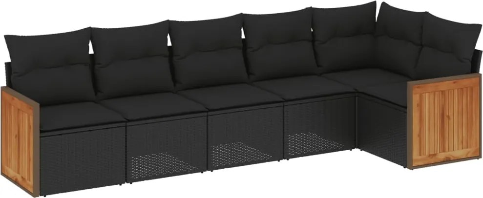 vidaXL Set mobilier de grădină cu perne, 6 piese, negru, poliratan