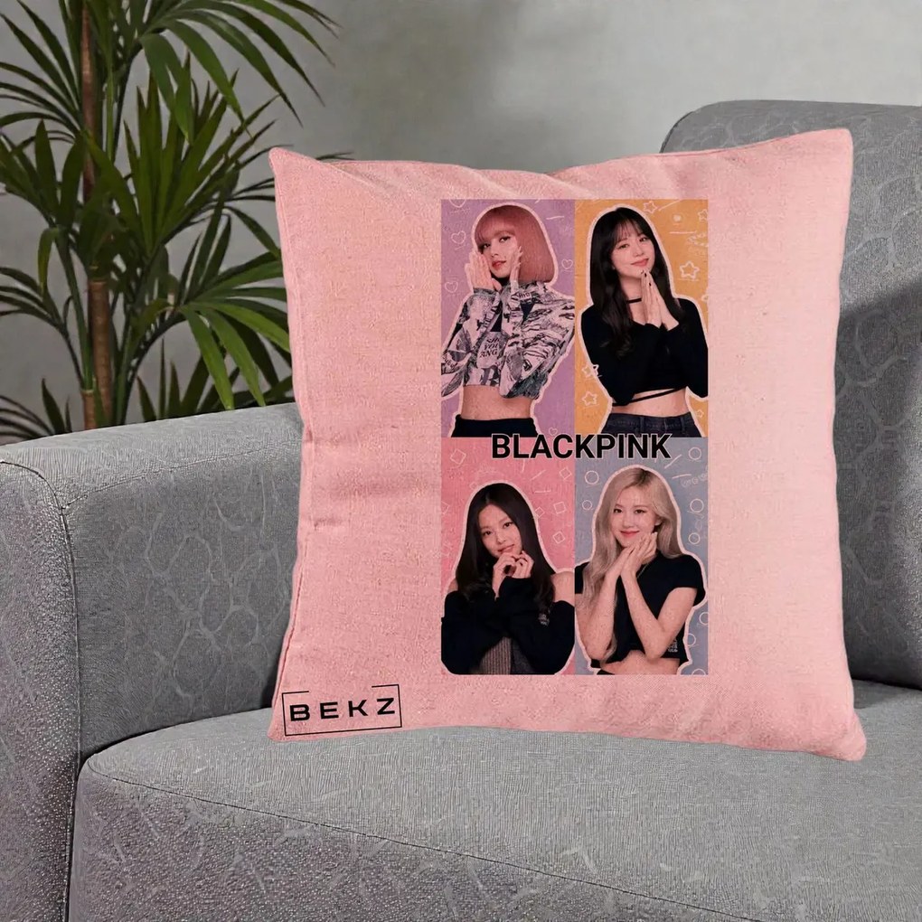 Perna Personalizata K-pop BLACKPINK Negru, 40x40 cm, Roz, Husa Detasabila, Perna Inclusa, BEKZ®