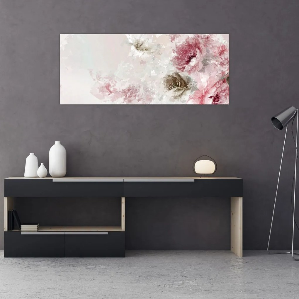 Tablou - Pictura flori roz (120x50 cm)