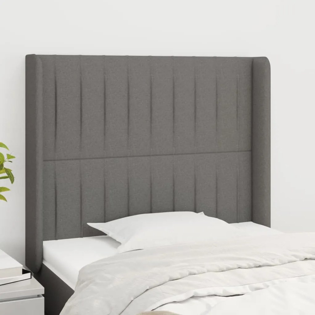 vidaXL Tăblie de pat cu aripioare gri închis 103x16x118/128 cm textil