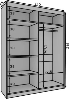 Dulap cu usi glisante, 150x65x216 cm, Atson 150, ADRK Furniture (Culoare: Stejar / Negru)