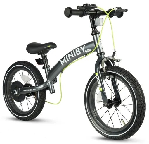QPlay - Bicicletă pentru copii 14" MINIBY 3în1 gri