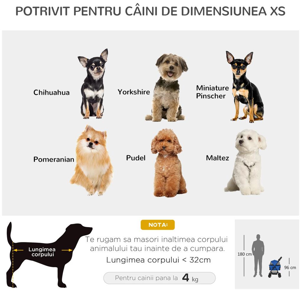 PawHut Carucior pentru Animale Pliabil Centuri de Siguranta Albastru Spatiu Generos | Aosom Romania
