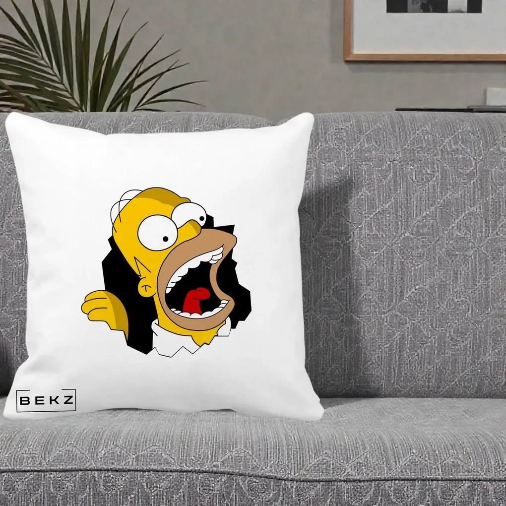 Perna Personalizata Homer Simpson Surpriza, 40x40 cm, Alba Mata, Husa Detasabila, Perna Inclusa, BEKZ®