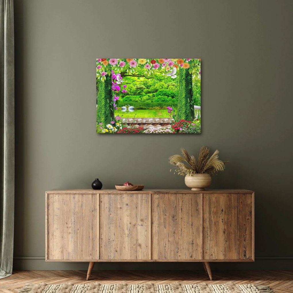 Tablou - Grădina magică cu lebede (70x50 cm)