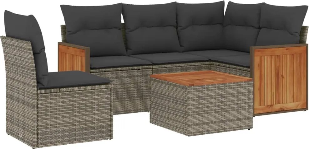 vidaXL Set mobilier grădină cu perne, 6 piese, gri, poliratan