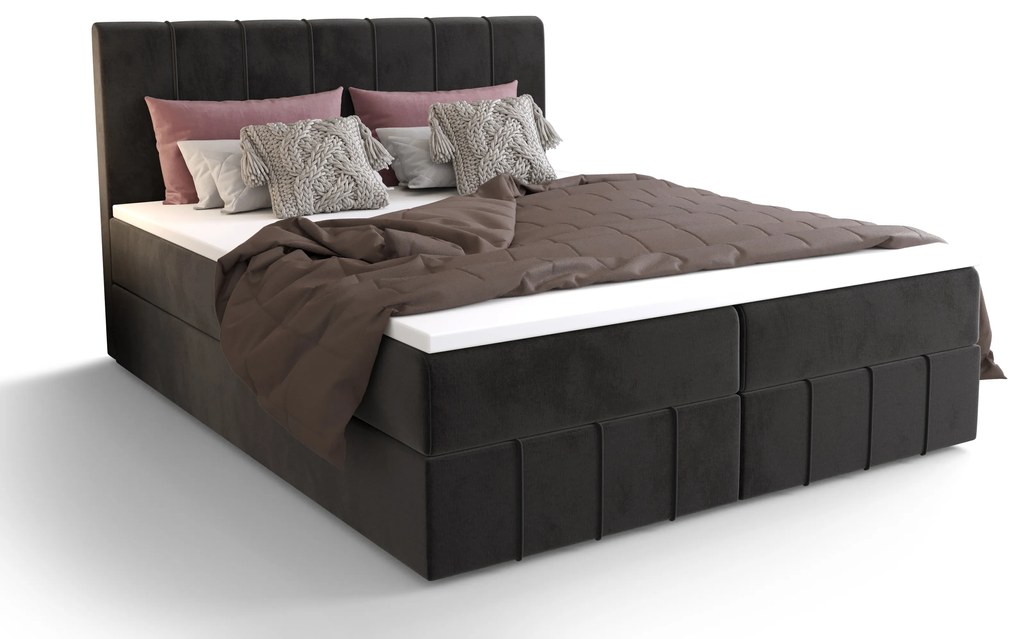 Pat matrimonial Boxspring 160 cm Barack (negru) ( cu saltea și sp. depozitare). 1046387