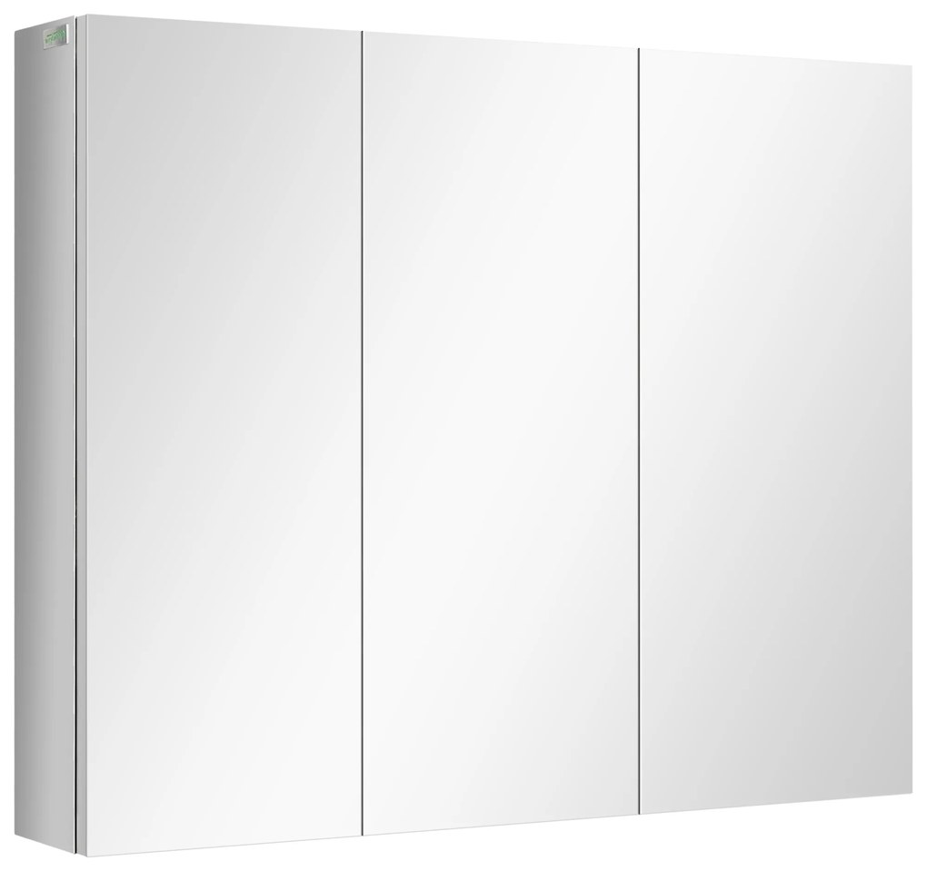 kleankin Spiegelschrank, dulap de baie, 3 uși cu oglindă, 5 rafturi interioare, oțel inoxidabil, Culoare: Argintiu, 70 x 12 x 55 cm | Aosom Romania