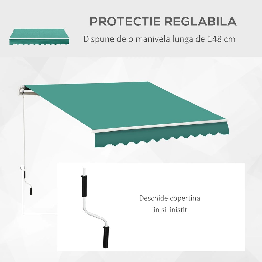 Outsunny Perdea Parasole Rulou de Perete Impermeabil, Verde inchis, 3x2.5m | Aosom Romania