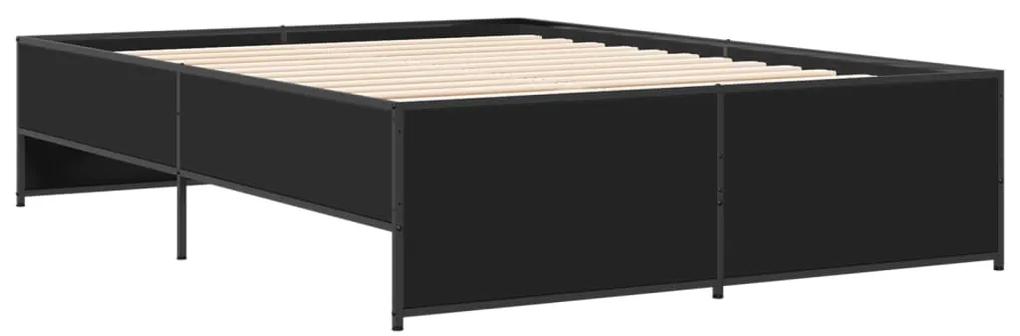 3279902 vidaXL Cadru de pat, negru, 135x190 cm, lemn prelucrat și metal