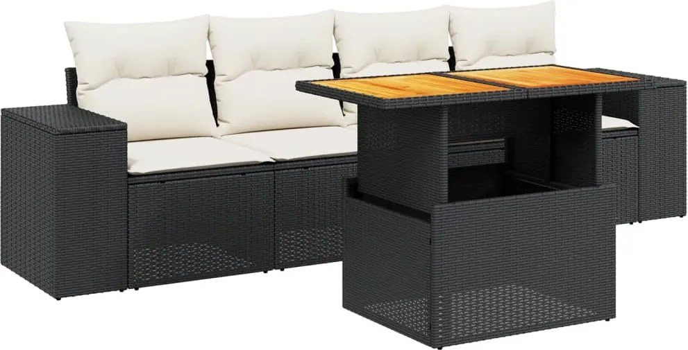 vidaXL Set mobilier de grădină cu perne, 5 piese, negru, poliratan