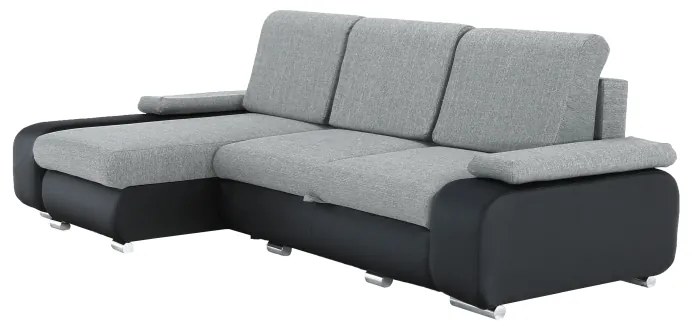 Colţar, piele ecologică negru/material textil gri, model stânga, LATE