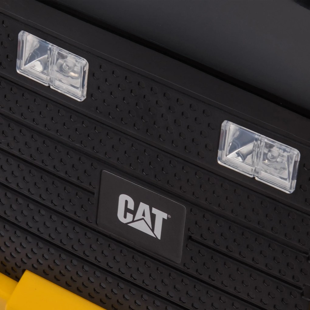 HOMCOM Camion Jucarie Electric cu Licenta CAT, Faruri si Efecte Sonore pentru Copii 18-36 Luni, 74.5x36x43.5 cm, Galben si Negru
