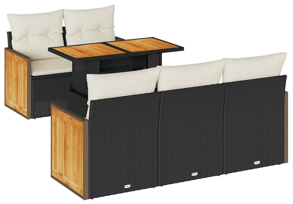 3327661 vidaXL Set mobilier grădină perne 6 piese negru poliratan/lemn acacia