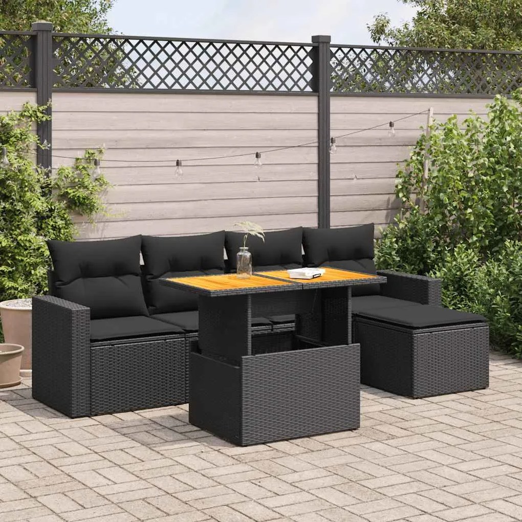 3327023 vidaXL Set mobilier de grădină cu perne, 6 piese, negru, poliratan