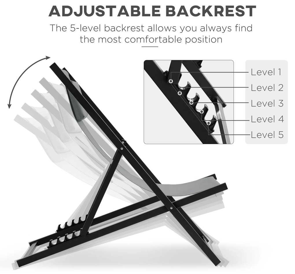 Outsunny Set 2 Scaune Fotoliu Sezlong pentru Exterior, Pliabile si Rabatabile, din Aluminiu, Gri, 96.5 x 58 x 91.5cm | Aosom Romania