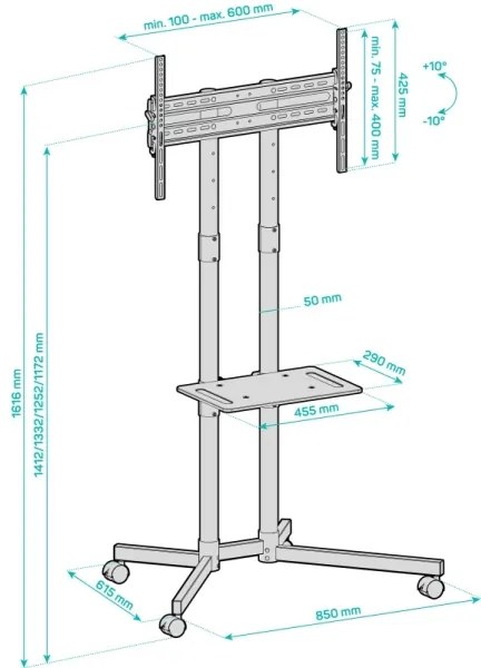 Suport mobil cu raft pentru televizor CONNECT IT CMH-9100-BK 37-70” negru