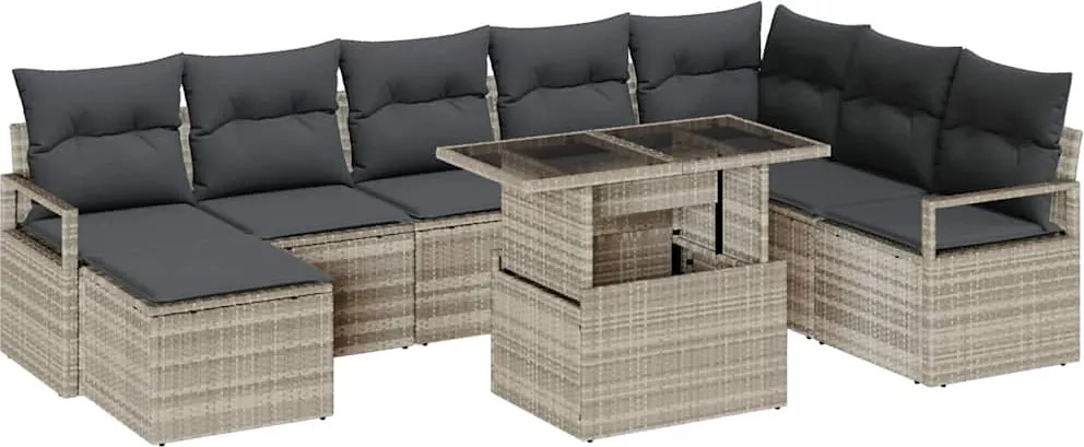 vidaXL Set de canapele pentru grădină cu pernă 9 pcs Gri deschis