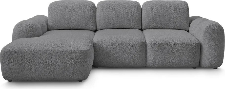 Colțar gri extensibil/cu spațiu de depozitare cu tapițerie din țesătură bouclé (cu colț pe partea stângă/cu șezlong) Montaigne – Bobochic Paris